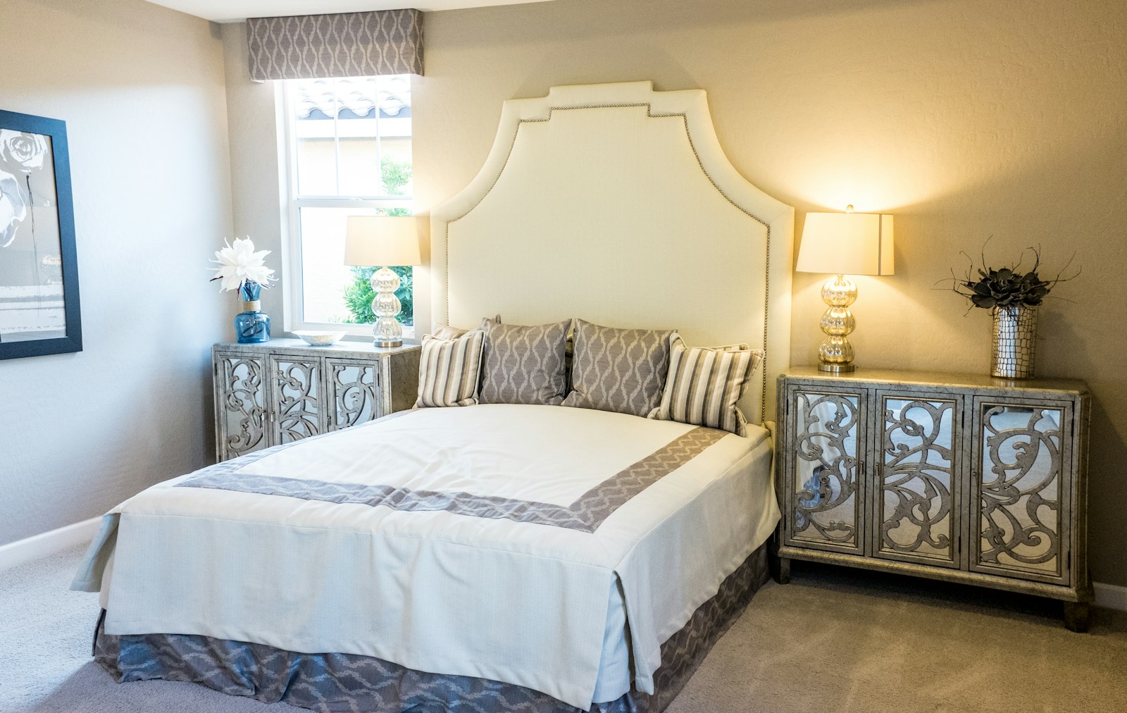 Bedroom carpet installation with finished trim